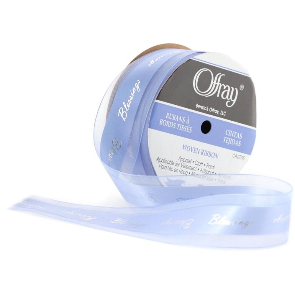 Offray Monofilament Edge "Blessings" Craft Ribbon, 1.5" Wide by 15-Yard Spool, B